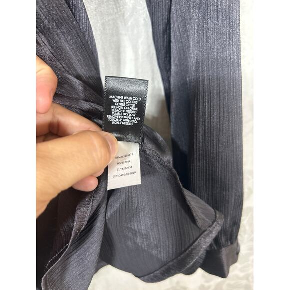 Torrid Babydoll Top 1 1X Gray Crepe Satin Belted Peplum Long Sleeve - Picture 7 of 9